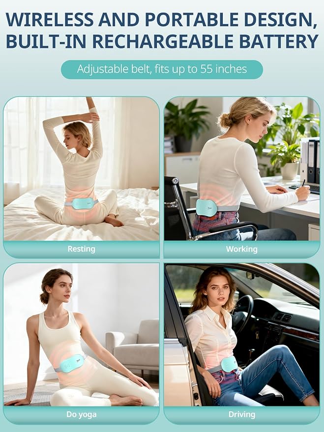 Slimpal Portable Heating Pad for Period Cramps, Electric Cordless Heating Pad for Menstrual Cramps Relief, 3 Timer Auto Off Setting, Wearable Heat Pad Belt for Her Women Girl Wife, Aqua