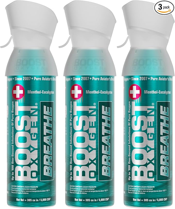 Boost Oxygen Medium Breathe Menthol-Eucalyptus Aroma 5L Canister | Respiratory Support for Altitude, Performance & Health (3 Pack)