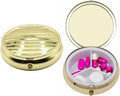 Set of 2 Circular Embossed Triple-Compartment Pocket Purse Pill Box & Organizer (Gold Lines)