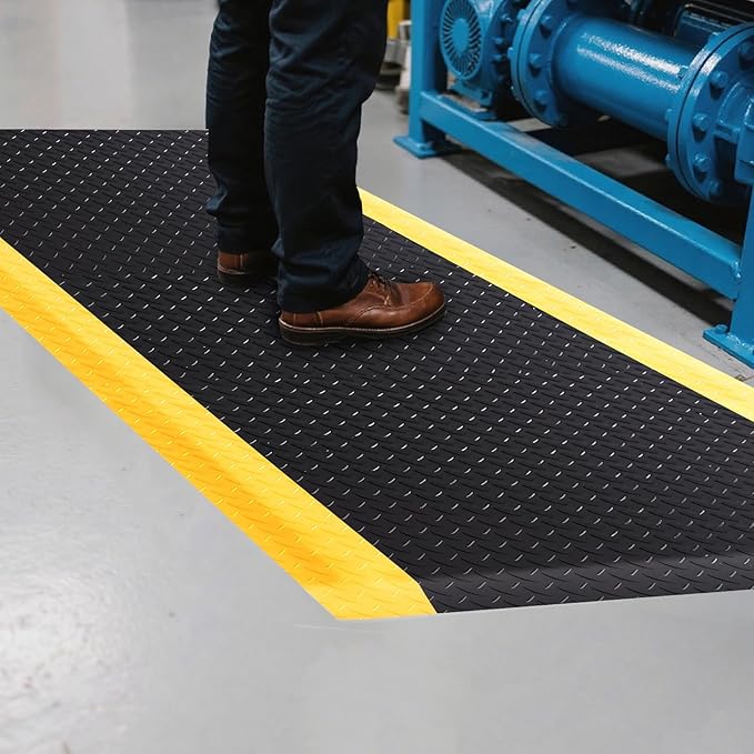1 Pcs 2'x6' Anti Fatigue Mat Industrial, ESD Conductive Pad with Ground Wire, Heavy Duty Ergonomic Standing Floor Mat for Commercial Work, Shop Stand, Thick 3/4" Black with Yellow Border