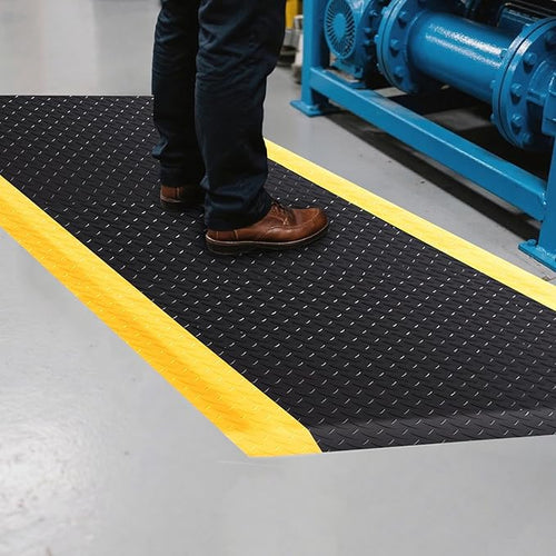 1 Pcs 2'x6' Anti Fatigue Mat Industrial, ESD Conductive Pad with Ground Wire, Heavy Duty Ergonomic Standing Floor Mat for Commercial Work, Shop Stand, Thick 3/4" Black with Yellow Border