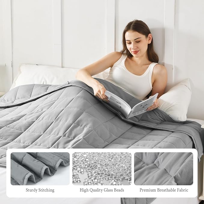 Topblan Weighted Blanket for Adults 12lbs, Soft Cooling Breathable Weighted Throw for Sleeping, Machine Washable Heavy Blanket with Glass Beads for Summer, Sofa Bed, 48"x72" Twin Size, Grey