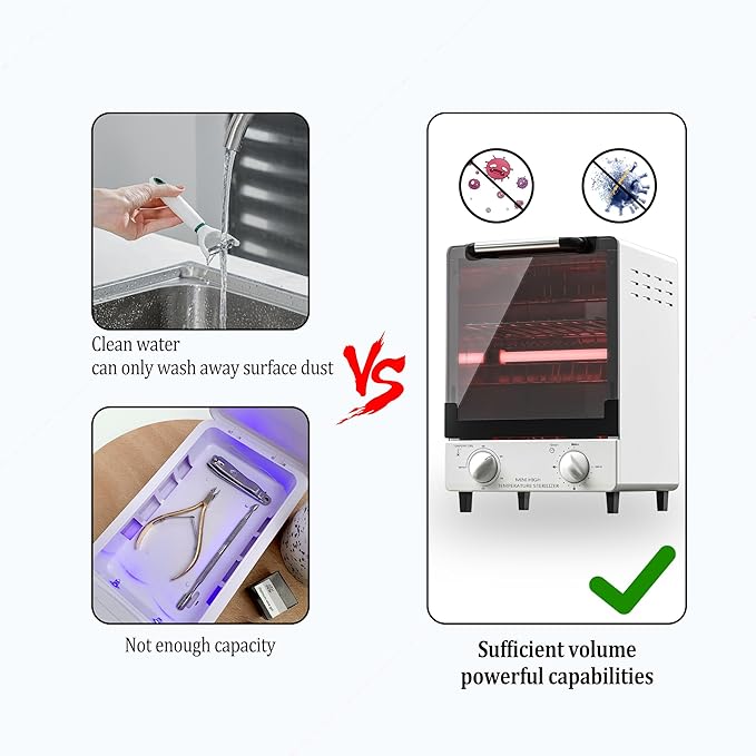 High Temperature Sterilizer, Large Capacity Dry Heat Stainless Steel Sterilizer with Temp and Timer Control, Max timing 60min, Max temperature 250℃ (482℉), With Stainless Trays, 110V power