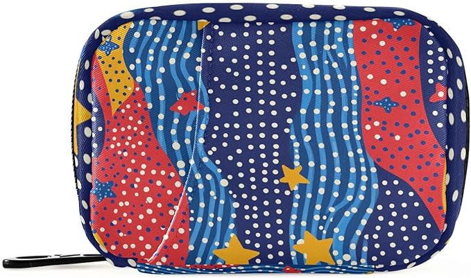 Dotted July 4th Stars Travel Pill Organizer Case Box Container Weekly Portable Vitamin Medicine Holder Storage Bag with Zipper Removable