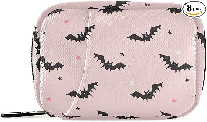 Halloween Bats Pink Pill Box 7 Day Pill Case Travel Pill Organizer Bag with Zipper Portable Weekly Vitamin Medicine Supplement Holder Pouch Bag