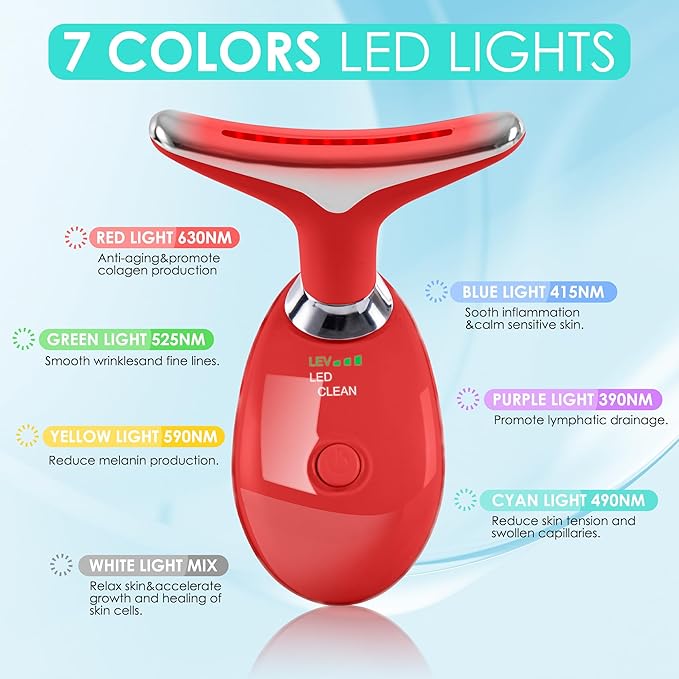 Facial Massager Red-Light-Therapy-for-Face and Neck, Face 𝖲 culpting Wand with 7 Color (Red)