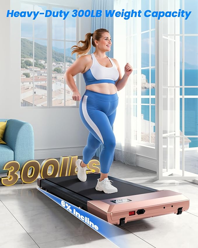 MJWW Walking pad, 6% Manual Incline Under Desk Treadmills, 300 LBS Walking pad treamill, 3 in 1 Treadmills for Home & Office, Portable treamill with LED Display