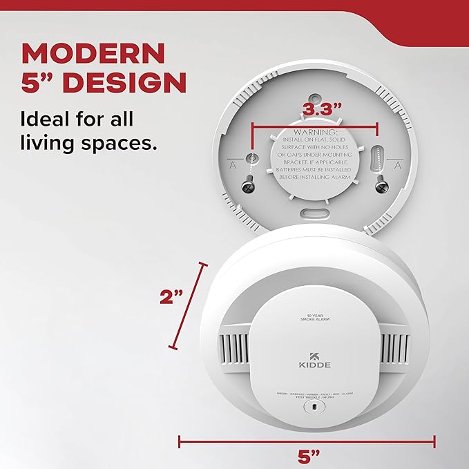 Kidde Smoke Detector, 10-Year Battery Powered, with LED Status Lights, 85 dB Alarm, 5-inches, 20SD10, 1 Pack