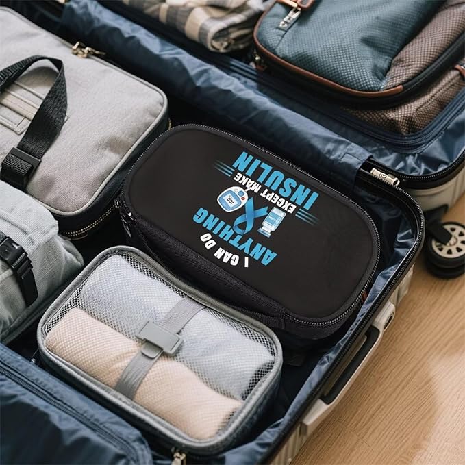 Rnyleeg I Can Do Anythings Diabetic Bags for Supplies Black Insulin Cooler Travel Case Portable Diabetic Travel Case for Insulin Pens Diabetes Supply Case with Handle&Zipper