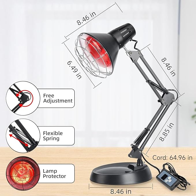 Infrared Heat Lamp with Timer, Red Light Therapy for Body Muscle Joint Pain Relief, 150W Near Infrared Lamp with Sturdy Adjustable Base