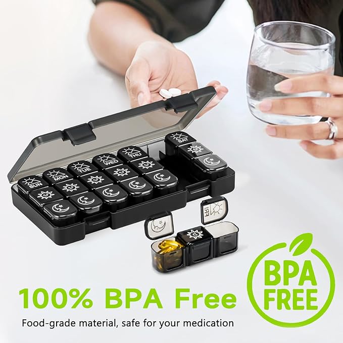Weekly Pill Organizer 3 Times a Day, Travel Pill Box 7 Day, Portable Daily Pill Case Container, Large Medicine Organizer to Hold Vitamin, Fish Oils, Supplements