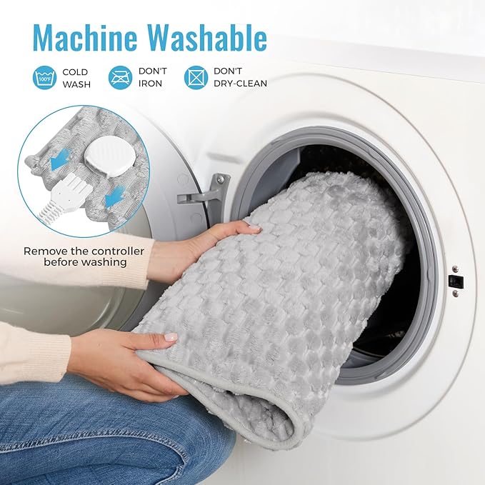 Electric Heated Foot Warmer Soft Flannel Foot Heater with 2h Auto Off & 3 Heat Levels Full Body Use Heating Pad for Feet, Abdomen, Cramps, Pain Relief Pocket Design 16" x 22" Light Grey