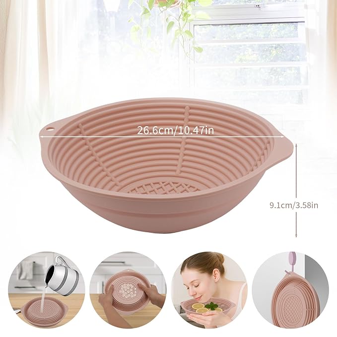 Foldable Silicone Face Ice Bath Bowl with Ice Grid, Portable Reusable Cold Plunge Washbasin for Home Travel Skin Tightening Pore Shrinking Glowing Skin(Pink)