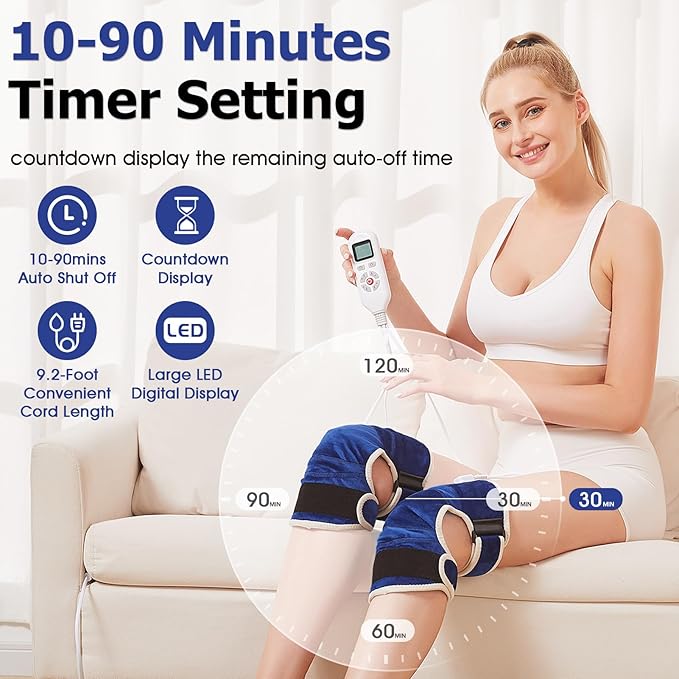 JOBYNA 2PCS Heating Pad for Knee Pain Relief, 30s Fast Heat Knee Wraps Heating Pads with Auto Shut Off, 86-158℉ Heat Level, Deep-Penetrating Heated Knee Brace for Knee Joint Pain Relief