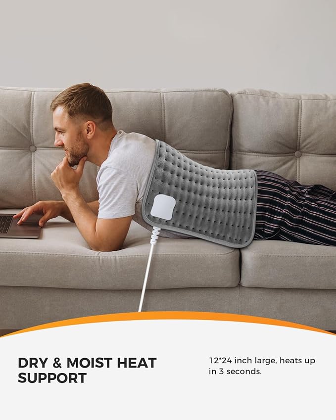 12" x 24" Heating Pad for Back, FSA Eligible Heat Pad, CooCoCo Heated Pad for Period Cramps, 6 Heat Settings, Auto Off, Moist Heat