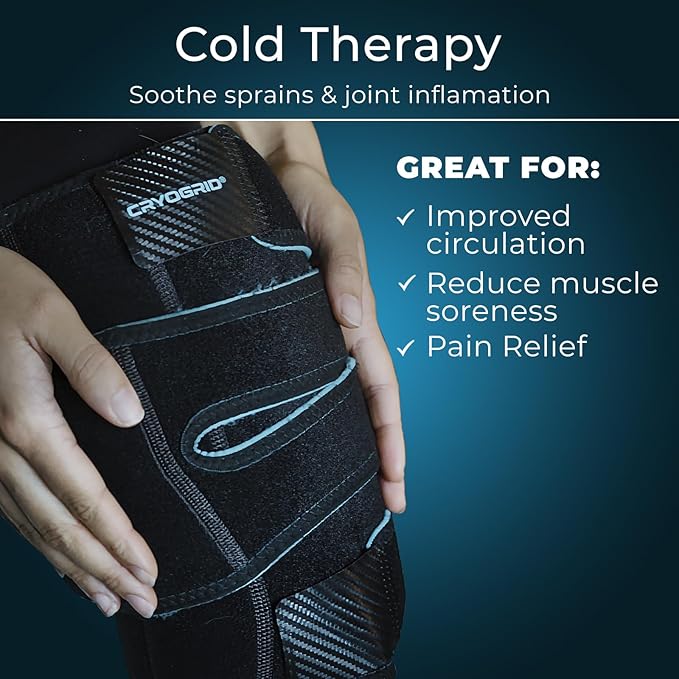 Cryogrid Knee Ice Pack Wrap - Reusable Cold Therapy Knee Ice Brace for Pain Relief, Swelling, Surgery Recovery, Arthritis, Patella & Meniscus Tear - Adjustable Compression Clay/Gel Wrap for Injuries