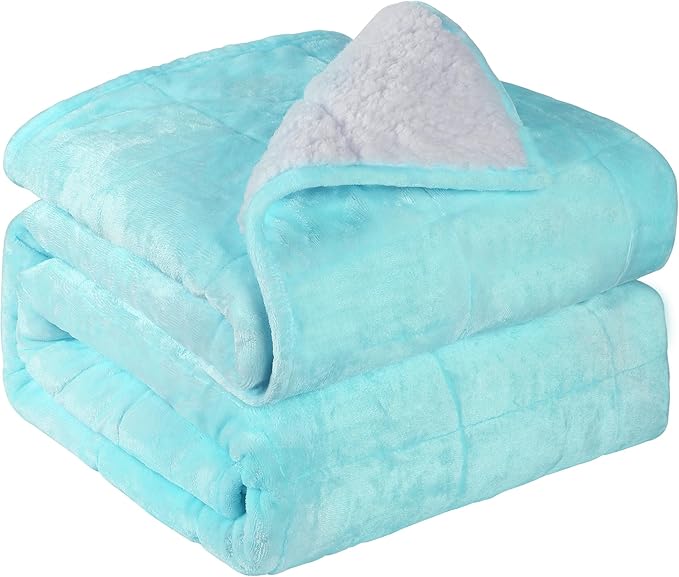 Alomidds Weighted Blanket Queen Size 15lbs 60x80 inches, Sherpa Heavy Blankets for Adults,Fluffy Warm Sherpa & Cozy Soft Flannel Thick Gravity Blanket for All-Season with Glass Beads, Aqua