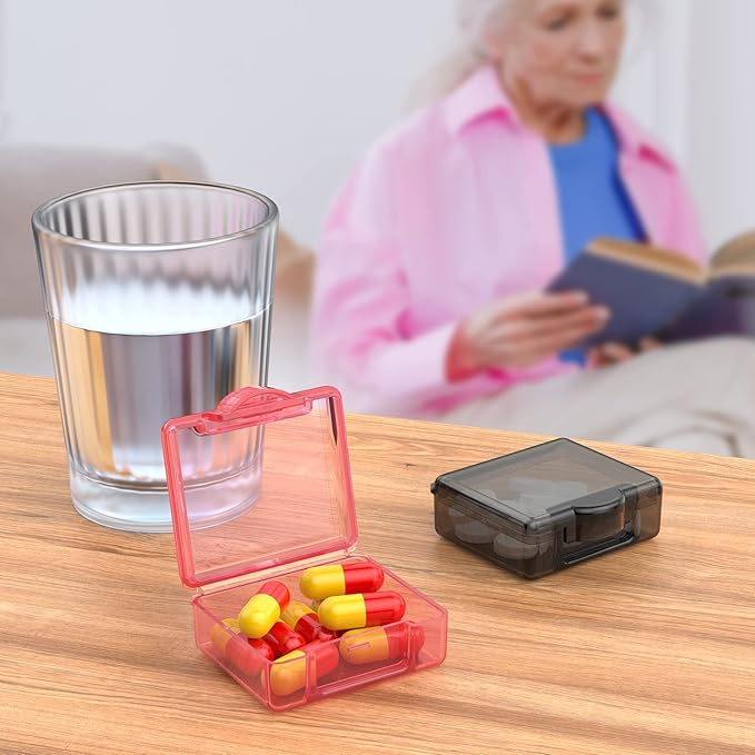 Small Pill Box 4 pcs,Cute Travel Pill Organizer Case Mini Tiny Clear Plastic Storage Containers Portable for Pocket Purse