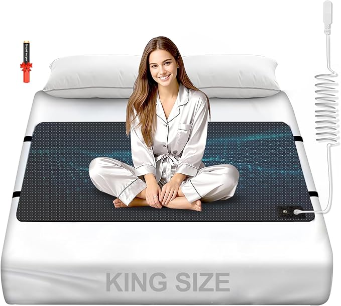 Grounding Mat for Bed, Carbon Fibre + PU Grounding Mattress for Improved Sleep and Pain Relief, Grounding Mat with Grounded Cord, Test Pen (King - 27"x 78")