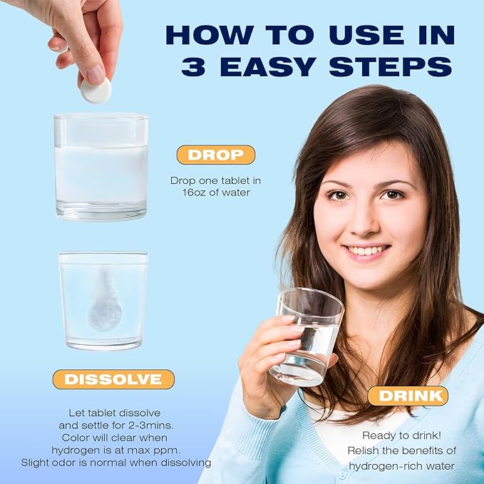 Hydrogen Water Tablets - H2 Molecular Hydrogen Tablets for Drinking Water,8PPM with Magnesium,Orange Flavor,90 Count,Electrolytes Hydration Support Energy,Brain Health,Antioxidant,Non-GMO