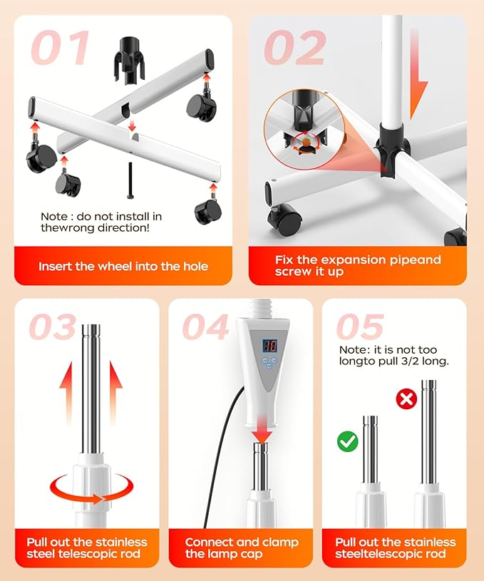 LHCYLDQ 275W Infrared Light Therapy Lamp - Red Near Infrared Heat Lamp for Joint Muscle Pain, Adjustable Standing Lamp Head with Freely Adjustable Temperatur(White)