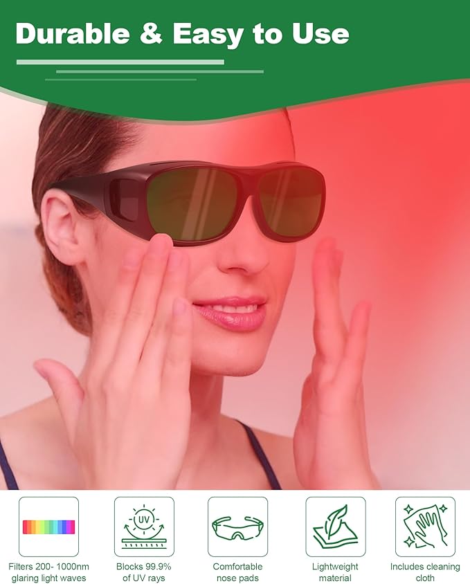 LIGHTMEUP Red Light Therapy Glasses,Eye Protection for Infrared & LED Light Sessions–Blocks 200-2000nm Harmful Wavelengths,Maintain Visibility,Lightweight Comfortable Red Light Goggles 2 Pairs
