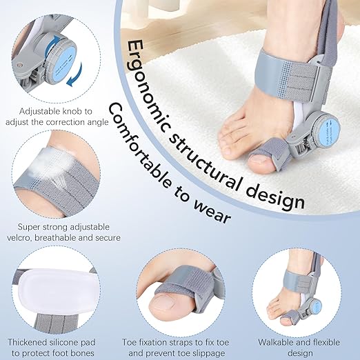 Bunion Corrector for Women Men: Big Toe Straightener Bunion Fix with Adjustable Knob-Orthopedic Bunions Splint Brace Toe Alignment Correction for Hallux Valgus Pain Relief Day/Night 1PCS (Grey)