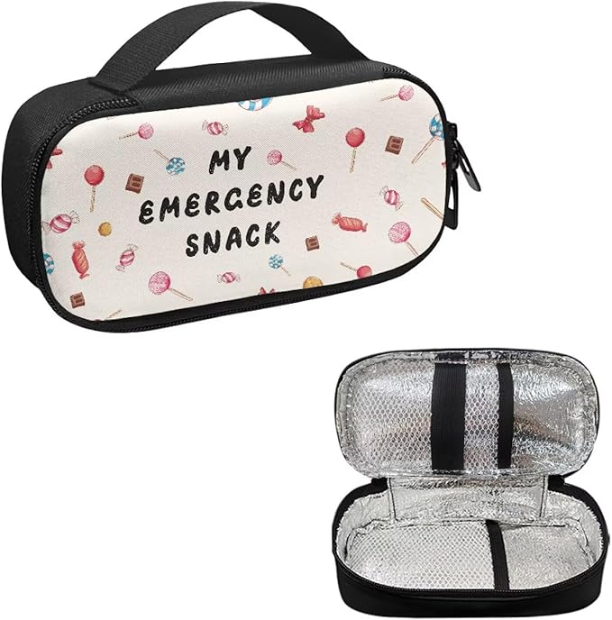 Rnyleeg Cute Diabetic Bag for Kids Snack Pattern Insulin Bags for Women Diabetic Care for Home School Portable Insulin Travel Case with Handle