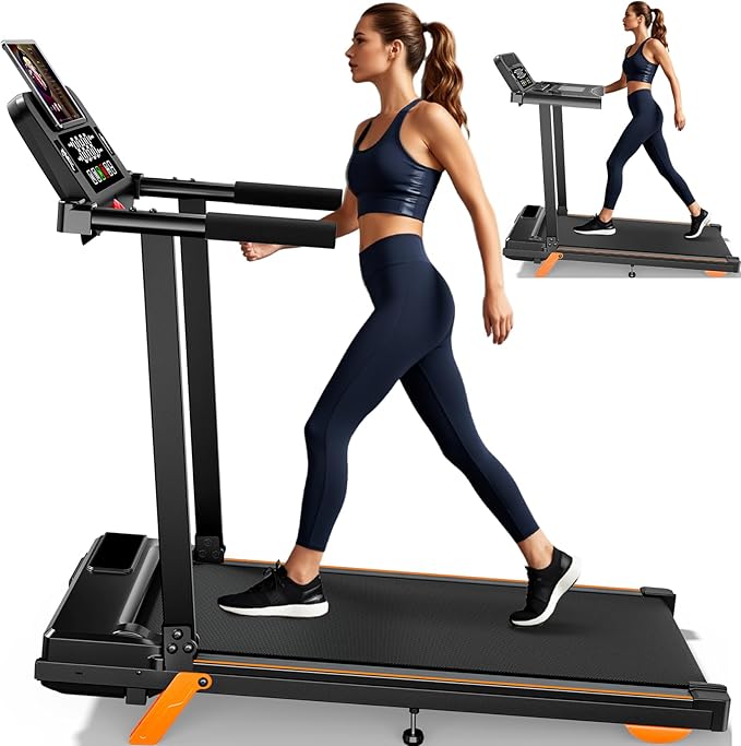 Walking Pad Treadmill with Handle Bar, Removable Desk Workstation, Incline Treadmills for Home Office with Desktop, APP, 300+ lb Capacity