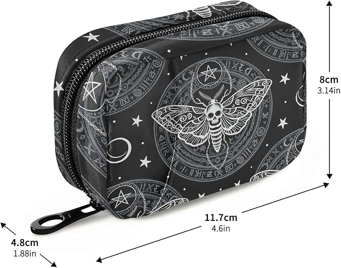 Travel Pill Organizer Bag Weekly Pill Organizer Case Skull Butterfly Black Portable Small Daily Pill Boxes for Vitamin Fish Oils Supplement Holder with Zipper Compact Size