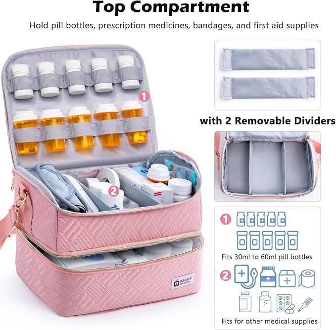 BAGSFY Travel Medicine Bag Organizer with Weekly Pill Organizer 3 Times A Day, 7-Day Pill Box AM & PM Pill Organizer, Medication Organizer Storage, First Aid Bag, Pill Bottle Organizer with Pill Case