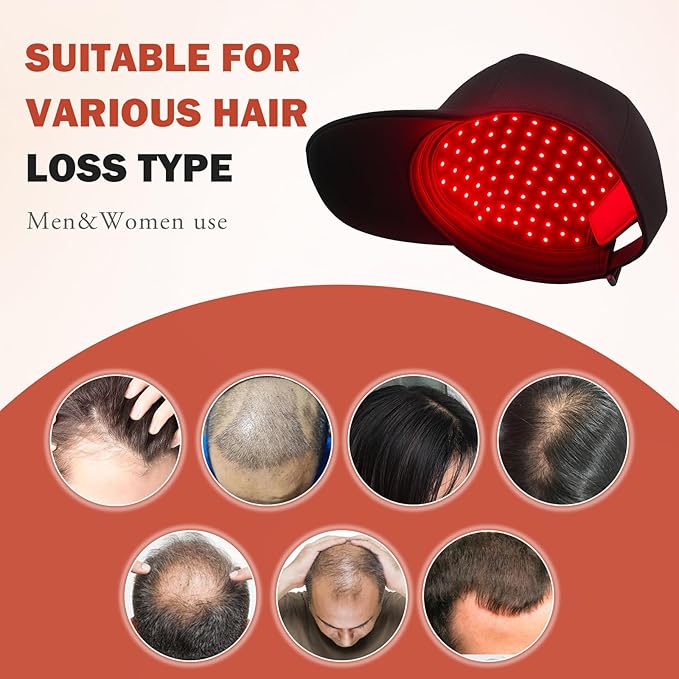 LLLT Laser Hair Growth Cap for Thinning Hair, 650nm Red Light Therapy Hair Regrowth Treatment, Full Scalp Coverage, Hands-Free & Rechargeable Hair Loss Solution for Men & Women, Black
