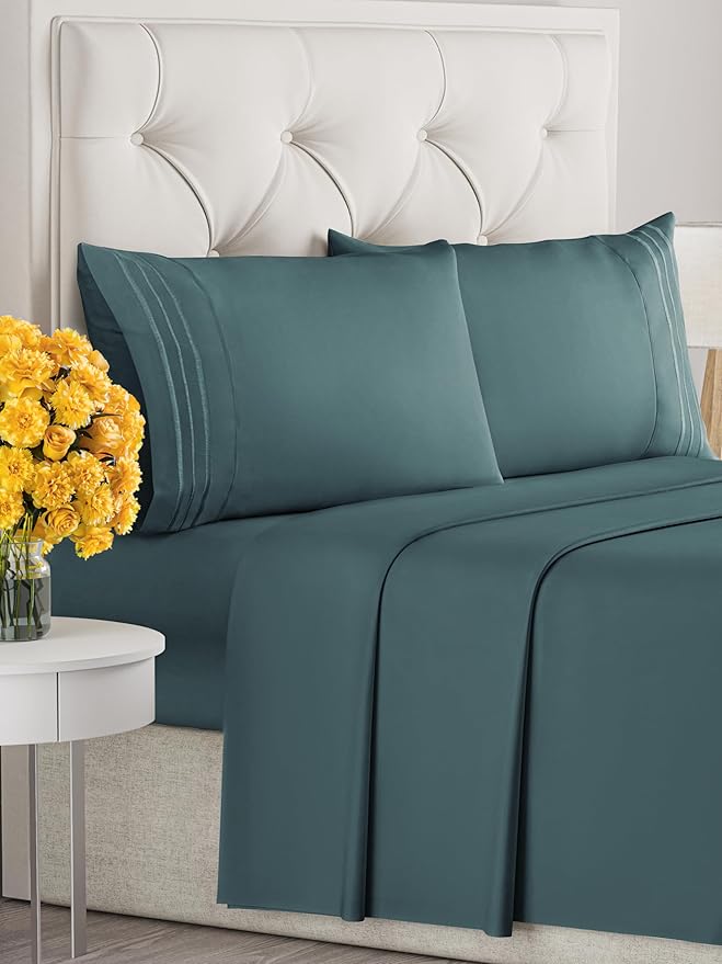 Queen Size 4 Piece Sheet Set - Extra Soft, Breathable & Cooling Sheets - Hotel Luxury Durable Bed Sheets for Women & Men - Deep Pockets, Easy-Fit & Wrinkle-Free Sheets - Deep Teal Oeko-Tex Bed Sheets