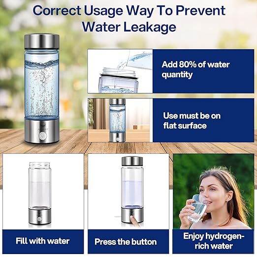 AQUSOFT 14.2 oz/420ml Portable Hydrogen Water Bottle with SPE-PEM Technology Type-C USB Rechargeable Hydrogen Water in 3 Minutes | Borosilicate Glass Hydrogen Water Ionizer Cup | 2-in-1 Usage Modes