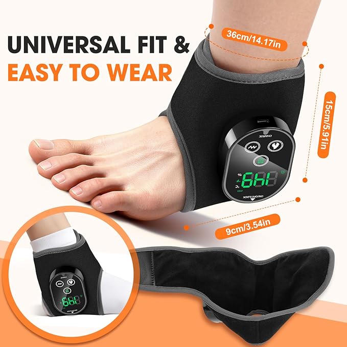 Ankle Massager for Pain Relief, Foot and Ankle Massage with Heat for Neuropathy, Cordless Ankle Heating Pad for Circulation Black