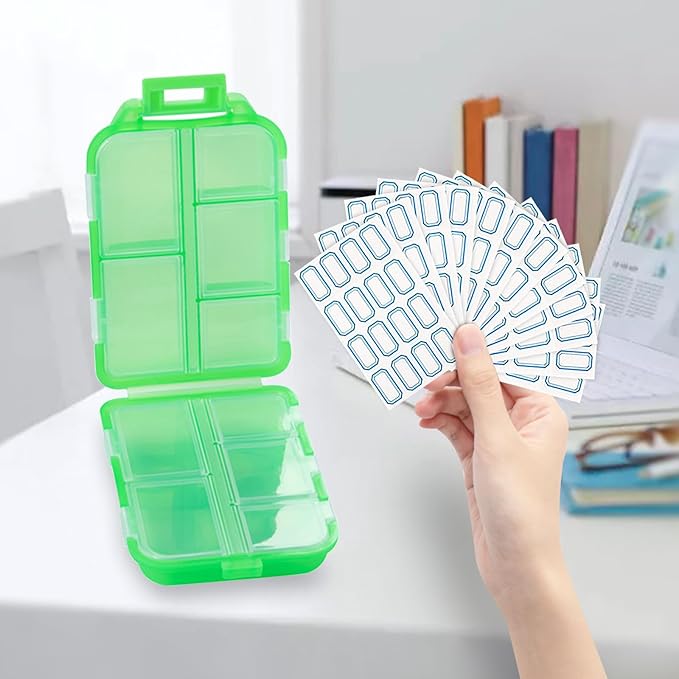 INVODA 12PCS 10-Compartment Pill Organizer BPA-Free Travel Pill Case with Daily Labels Portable Medicine Box for Vitamins, Supplements & Jewelry