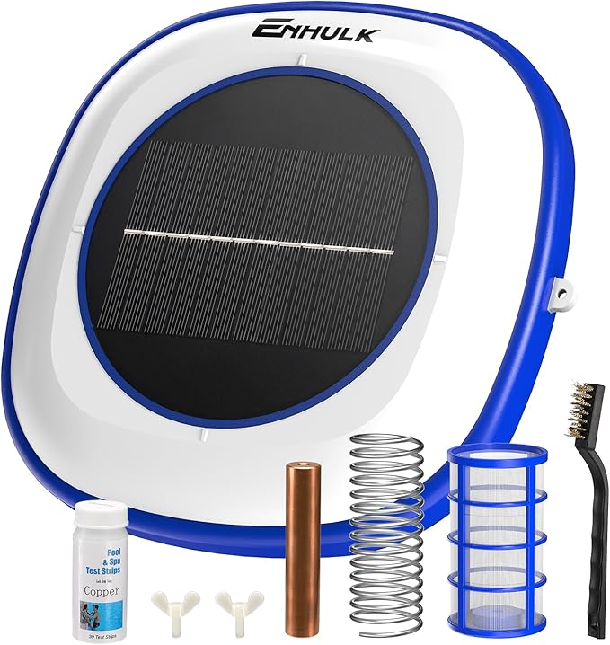 ENHULK Solar Pool Ionizer, Upgraded Floating Cleaner - Cleans Pools Up to 45,000 Gallons, Ideal for Above Ground, In-Ground Pools, Spas, and Hot Tubs(Blue)