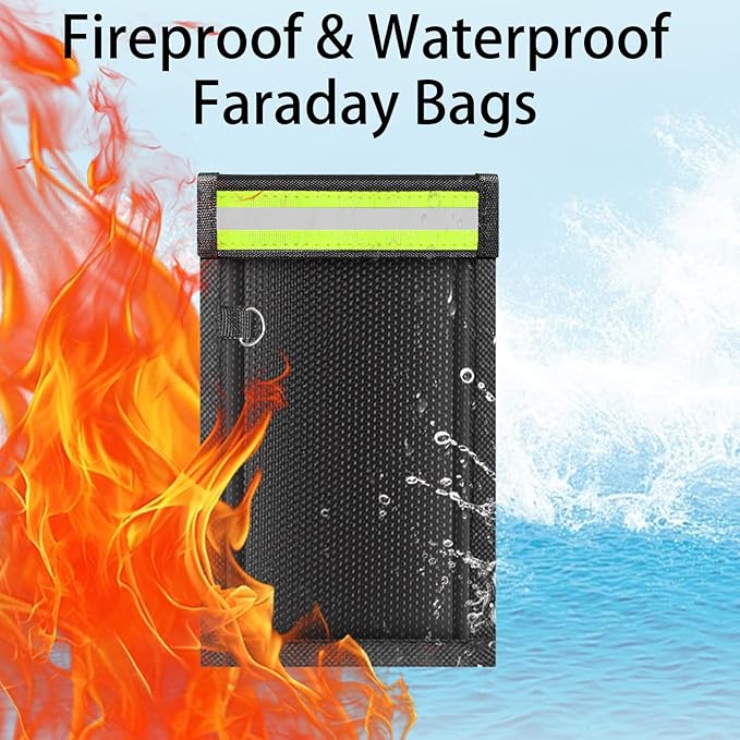 2 Pack Faraday Bags for Phones & Car Keys, Cell Phone Signal Blocking Pouch, Anti-Tracking Anti-Theft EMP Bag, Fireproof & Waterproof Faraday Key Fob Protector with Reflective Strip