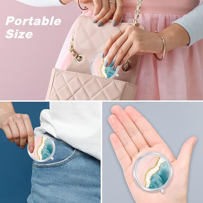 Pill Case, Cute Travel Pill Box for Purse, Moisture Proof Small Medicine Holder, Portable Pocket Medicine Organizer Dispenser to Hold Vitamins, Cod Liver Oil, Supplements, Pink Gilt