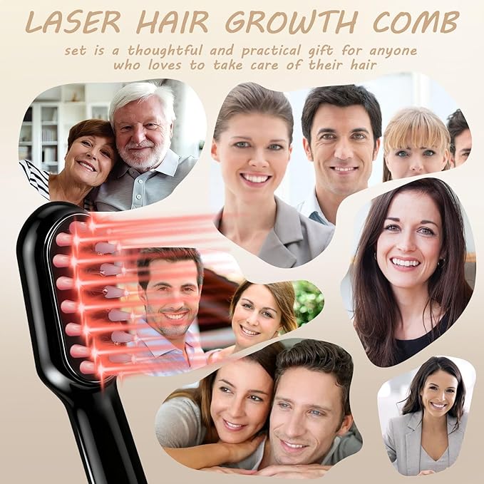 Laser Hair Growth Comb for Men & Women, FDA Cleared Red Light Therapy Device for Thinning Hair, Scalp Massager for Fuller, Stronger Hair, Black