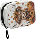 Fustylead Highland Cow Sunflowers Pumpkins and Falling Leaves Travel Pill Organizer Case Zipper for Purse with Removable Weekly Pill Box for Medicine, Vitamin, Supplement Medicine Organizer