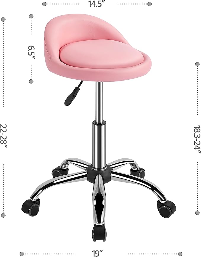 Yaheetech Height Adjustable Rolling Swivel Salon Stool Chair with Backrest Wheels for Tattoo Massage Facial Spa Manicure Dentist Clinic,Pink