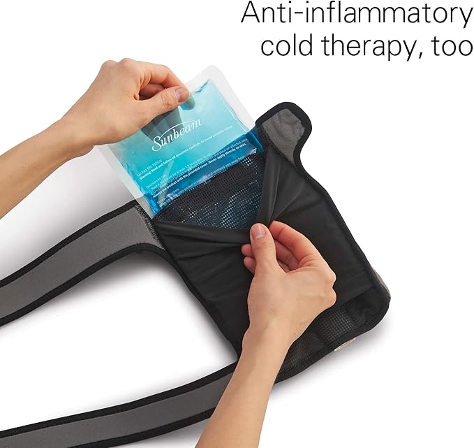 Sunbeam Heating Pad Wrap for Joint Pain Relief with Frozen Pack Auto Shut Off and Moist Heating Option Black/Grey