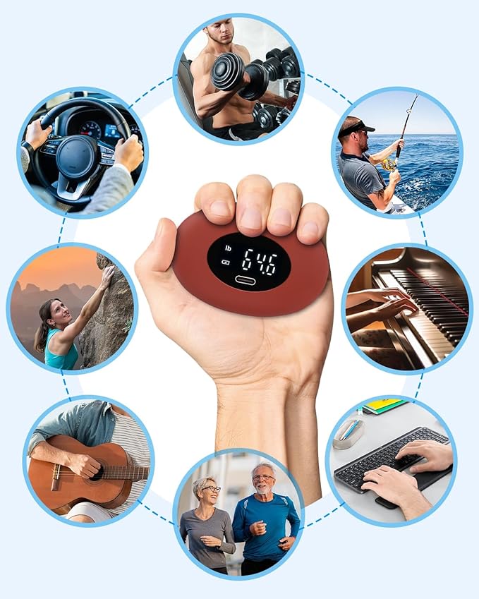 AMIR Hand Grip Strength Tester Trainer, Upgraded Rechargeable Electronic Hand Dynamometer up 395 Lbs (180kg) Forearm - Gripper-Finger Grip Strengthener Exerciser, Stress Balls for Sport Home