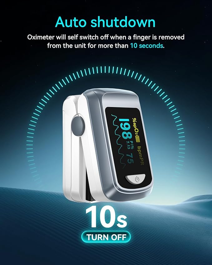 Fingertip Pulse Oximeter Blood Oxygen Saturation Monitor Pulse Ox, Heart Rate and Fast Spo2 Reading Oxygen Meter with OLED Screen Included Lanyard and 2 X AAA Batteries