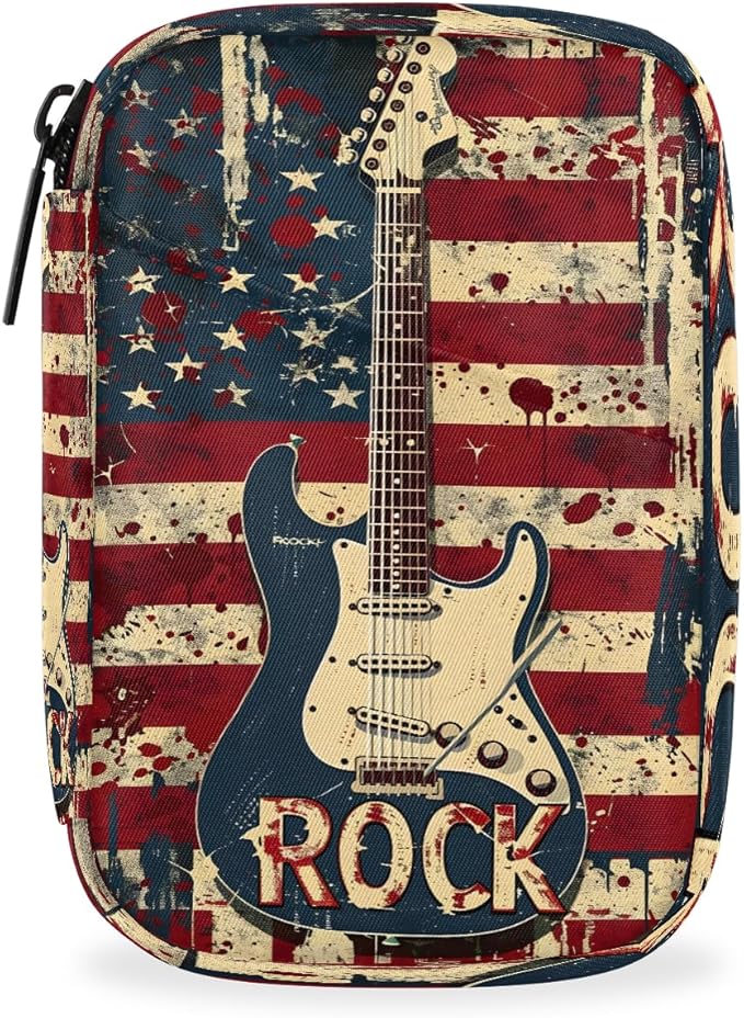 American Flag Guitar Abstract Travel Pill Organizer Box Weekly Portable Pill Case Daily Pills 7 Day Small Birth Control Pills Container Removable Compartments for Medicine Vitamins Fish Oil