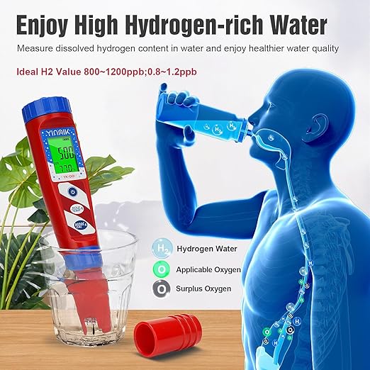 Hydrogen Water Tester, pH Tester, Digital pH Meter for Hydrogenated Water,H2 Meter(PPB/PPM), ORP Meter Hydrogen Water Bottle Test, pH ORP Meter for hydroponics/Swimming Pool