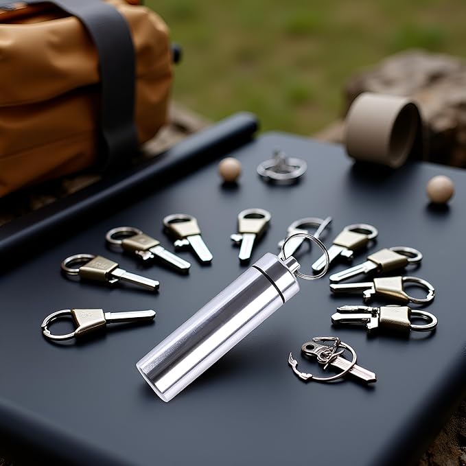 Silver Small Portable Pill Box Keychain, Aluminium Alloy Mini Pill Organizer Case Container for Purse,Waterproof Metal Pill Holder Medicine Bottle for Outdoor Camping Travel Pill Box