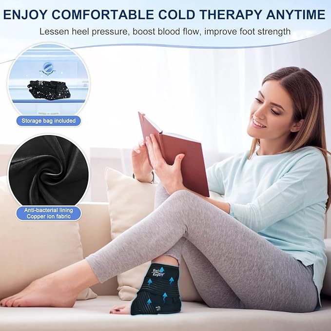 Ankle Ice Pack Wrap with Compression – Reusable Cold Gel Pack for Foot and Achilles, Dual Strap Design with Soft Plush Lining, Flexible Cold Therapy for Ankle Support