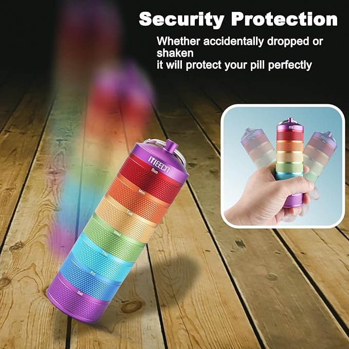 Weekly Metal Pill Organizer for Outdoor Travel, Aluminum, Waterproof, That is Shockproof and Has Large Compartments for Storing Vitamins, Fish Oil, Emergency Pills
